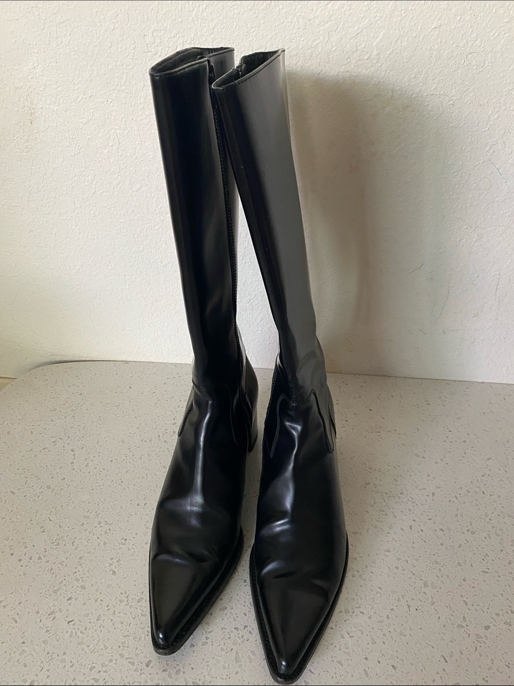 Miu Miu Black Pointed Over-the-Knee Leather Boots - Picture 13 of 16